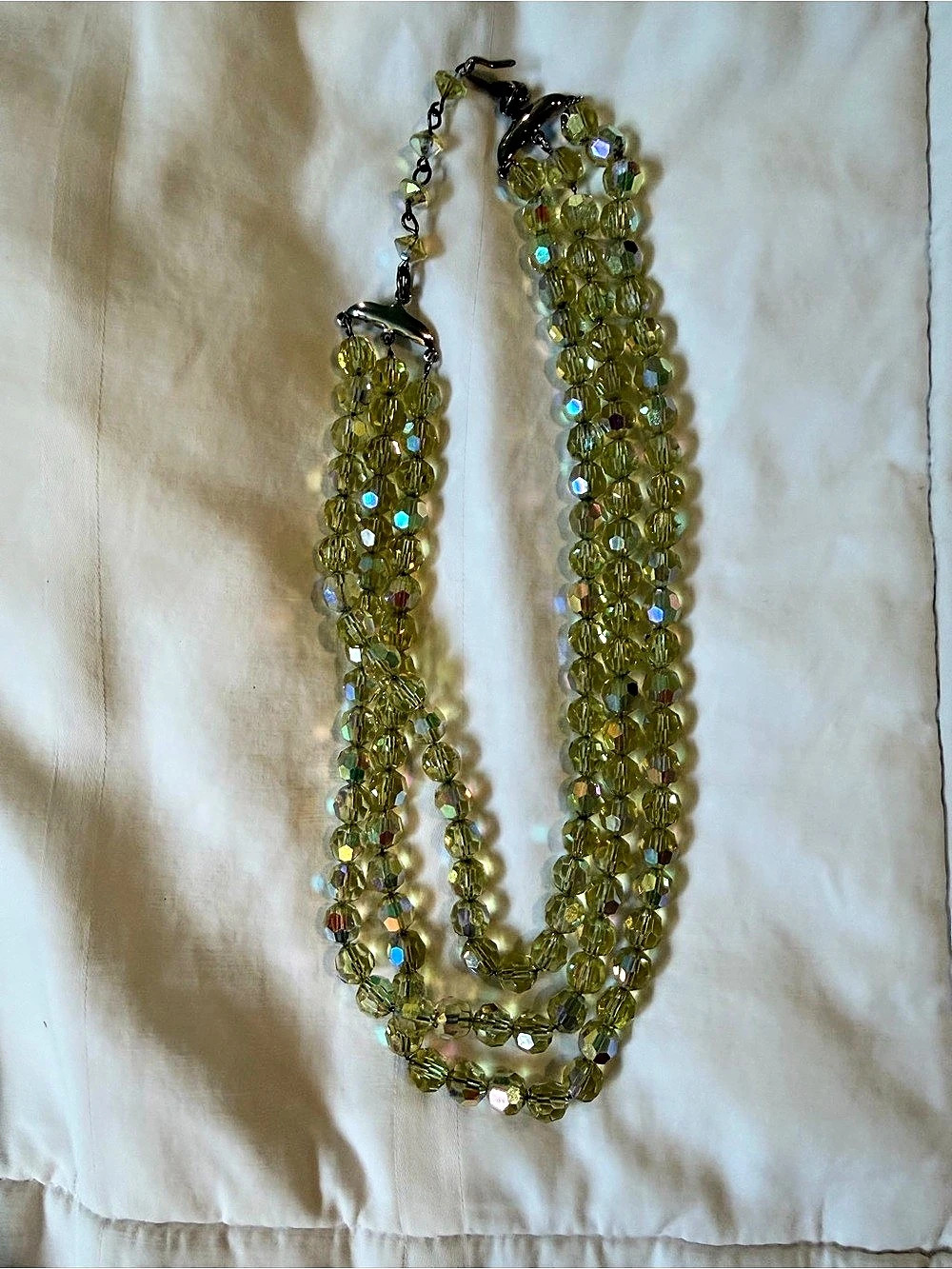 Layered Beaded Necklace in Green & Gold Like New